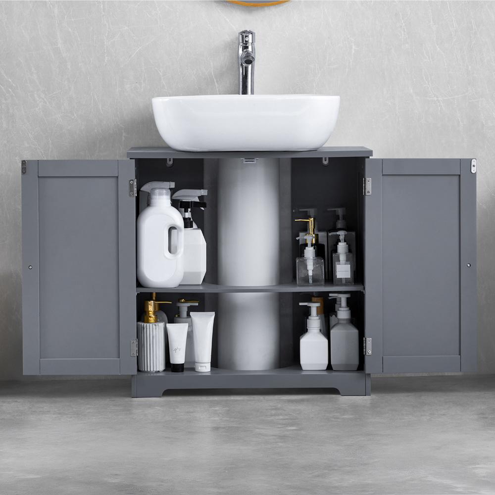 BATH VIDA Priano 2 Door Grey Under Sink Bathroom Cabinet Image 4