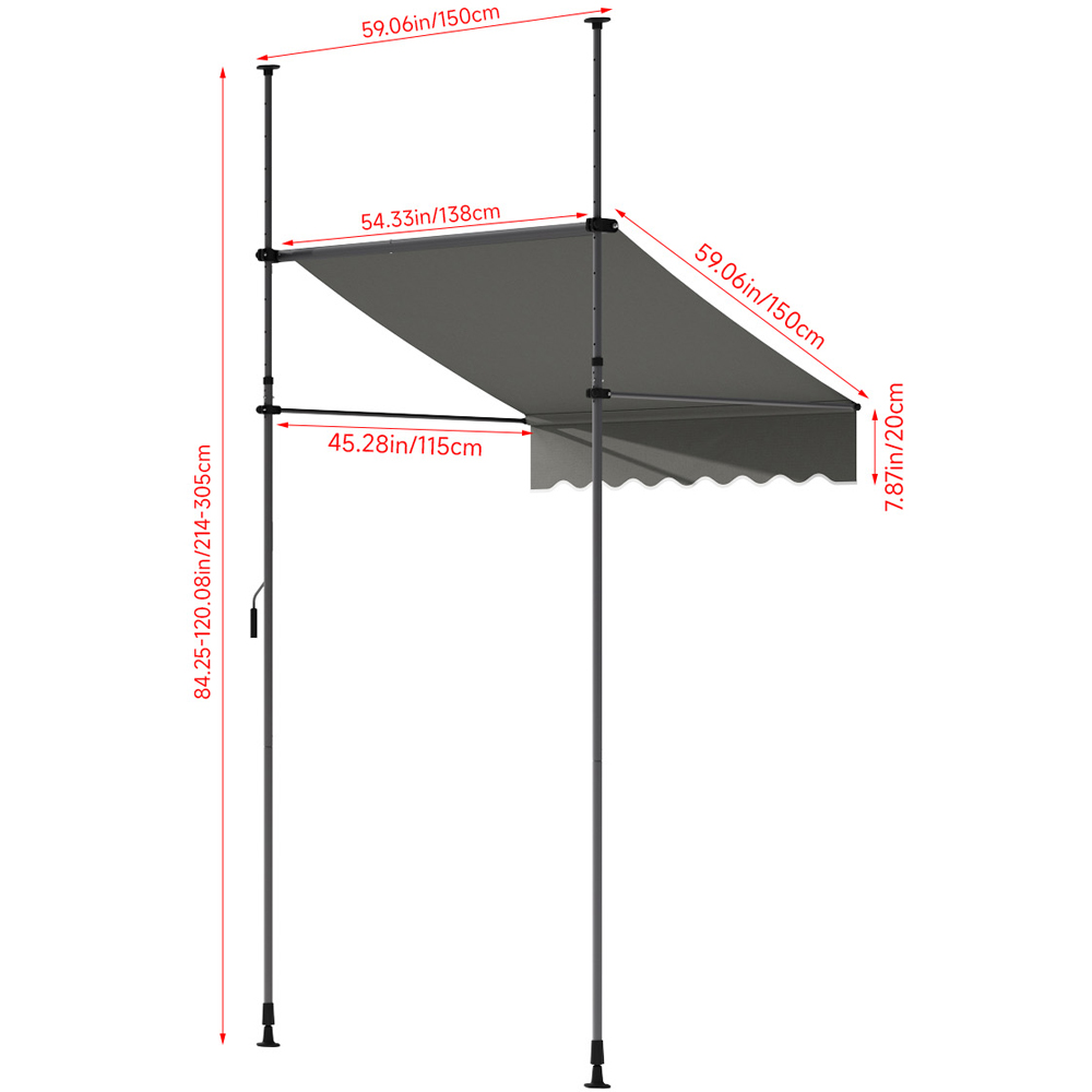 Living and Home Grey Wavy Valance Retractable Height Adjustable Awning 1.5m Image 9
