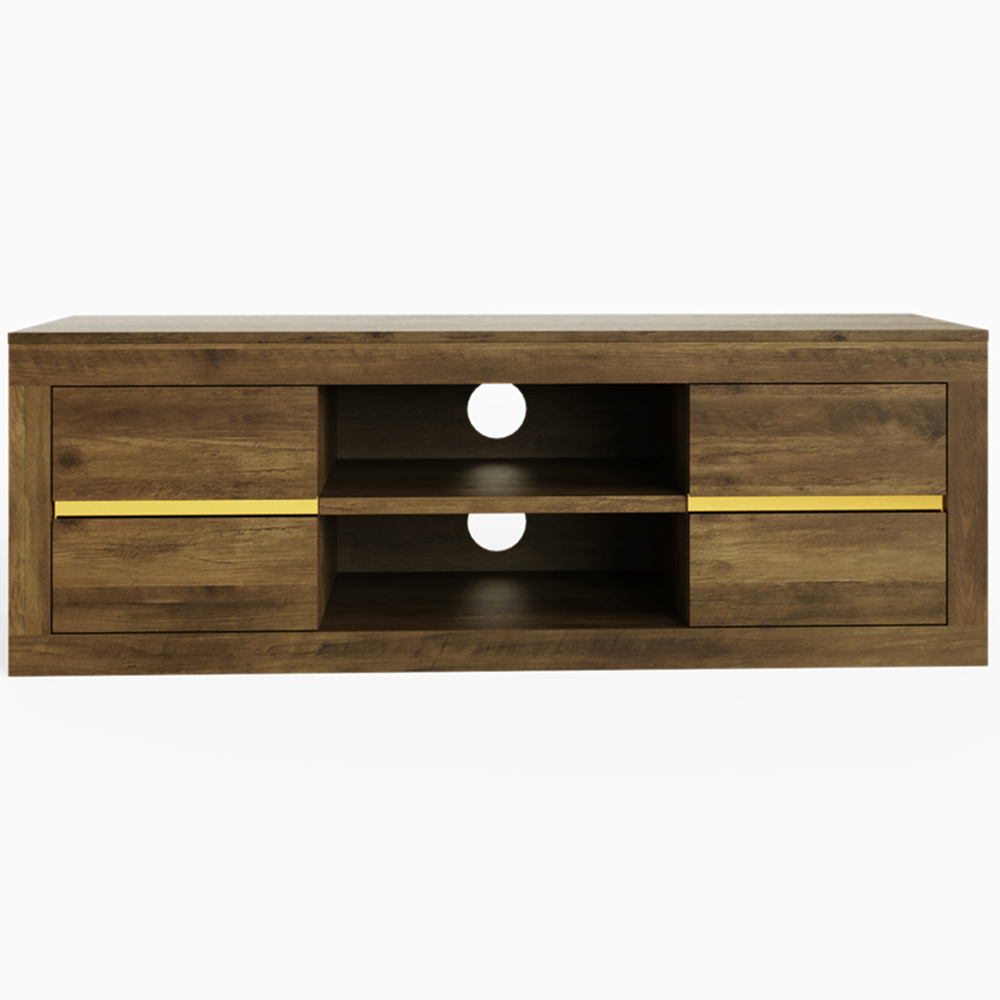 GFW Astley 4 Drawer 2 Open Shelf Knotty Oak TV Unit Image 4