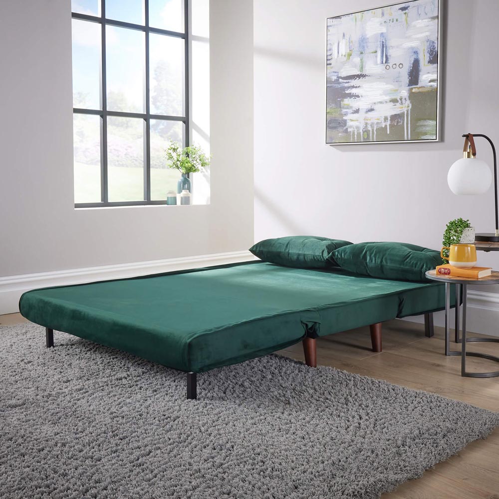 Home Source Morella 2 Seater Green Velvet Folding Sofa Bed with Pillow Image 5