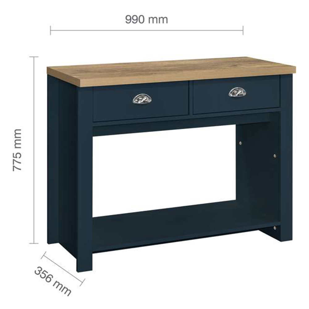 Highgate 2 Drawer Navy and Oak Console Table  Image 7