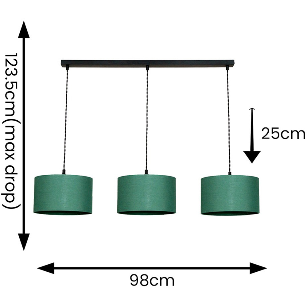ValueLights Reni Dark Green Drum Shade 3 Drop Bar Matte Black Diner LED Ceiling Light Image 7