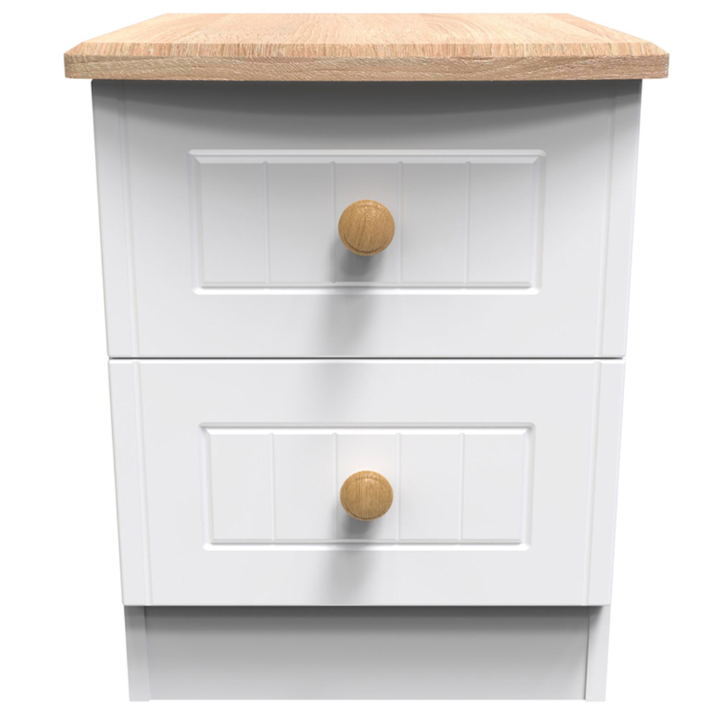 Crowndale Warwick 2 Drawer White Ash and Oak Compact Bedside Cabinet Image 2