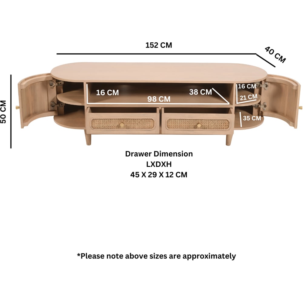 Brooklyn Valencia 2 Door 2 Drawer Cane and Mango Wood TV Cabinet Image 7