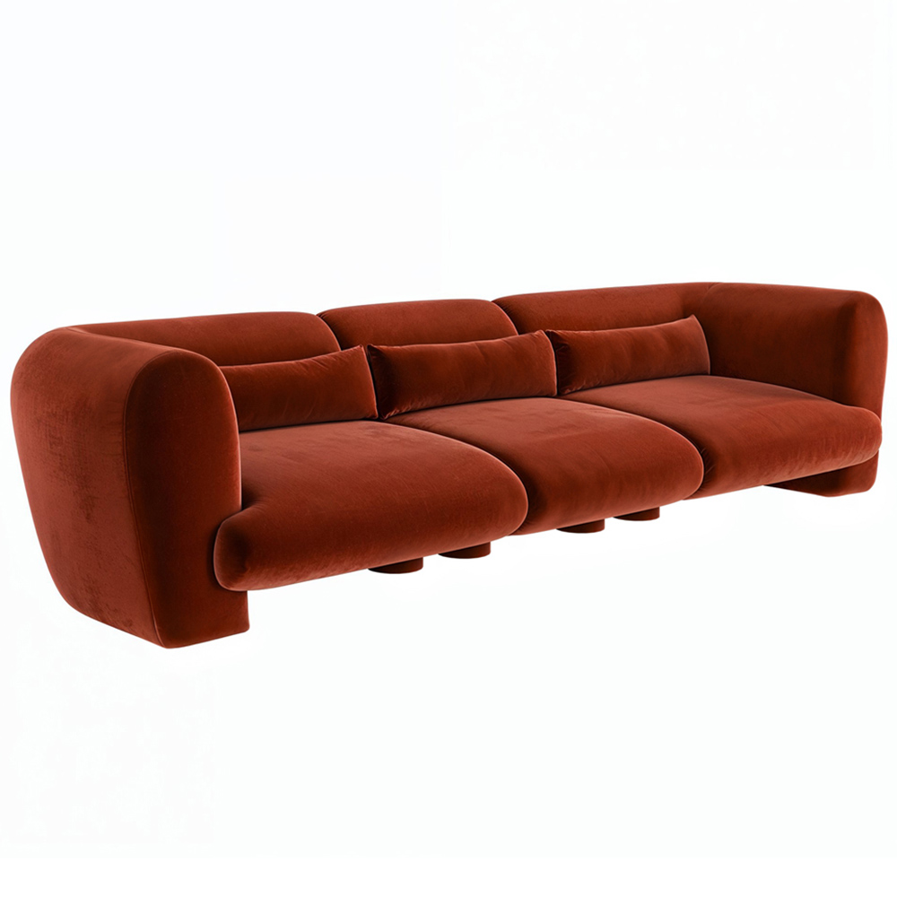 Solace+Co Maddox 4 Seater Orange Velvet Sofa Image 2