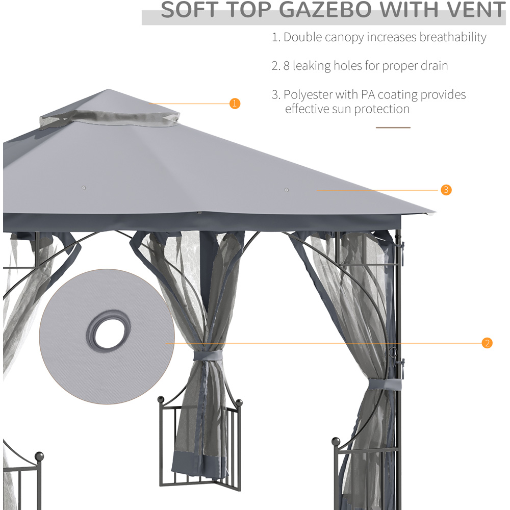 Outsunny 3 x 3m Light Grey Steel Frame Gazebo with Mesh Curtains Image 5