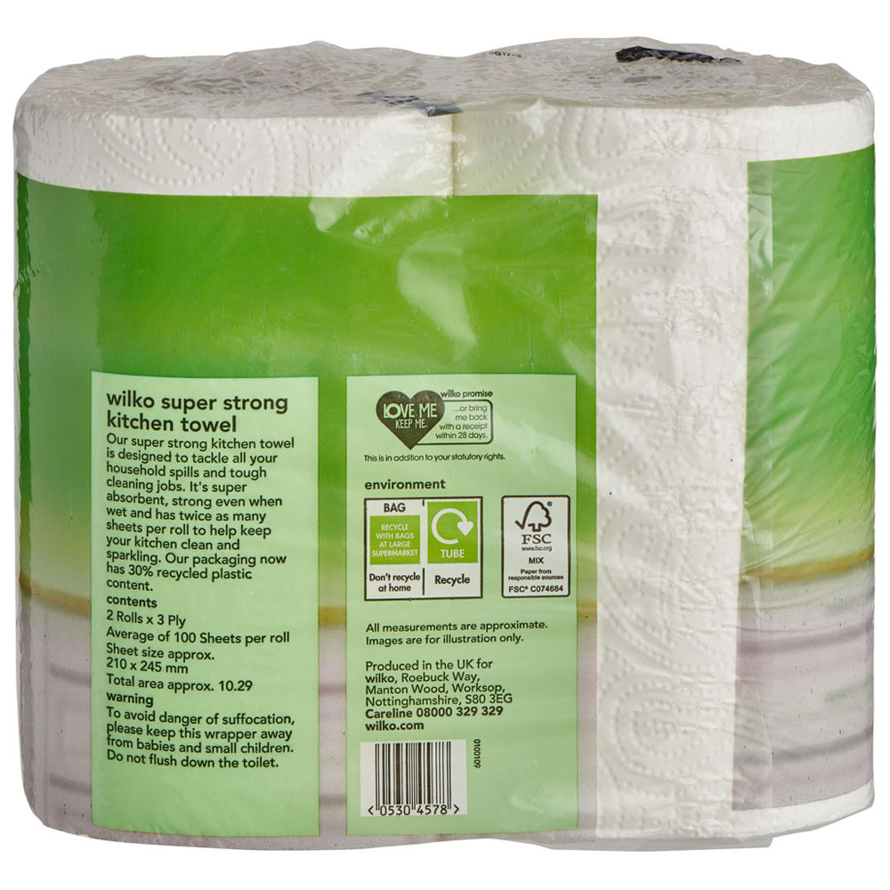 Wilko Kitchen Towel 2 Rolls 3 Ply   Image 3