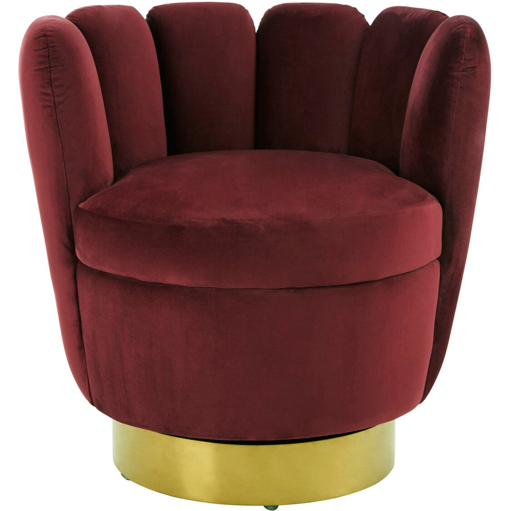 Premier Housewares Beauly Wine Velvet Scalloped Swivel Accent Chair Image 3