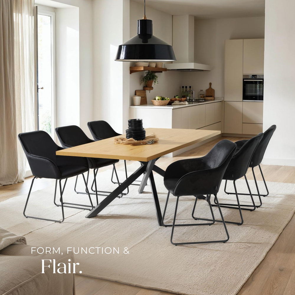 tectake Jeane Set of 6 Black Velvet Look Dining Chair Image 8