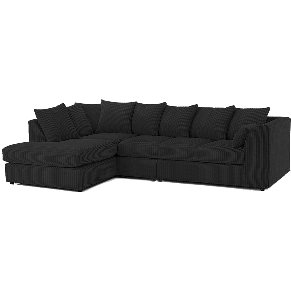 Luxor 4 Seater Black Jumbo Cord Left Hand Facing Scatter Back L Shaped Corner Sofa Set Image 2