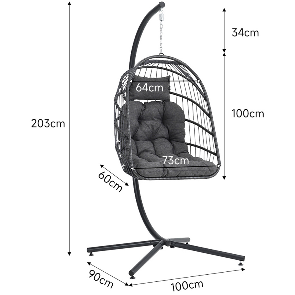 Living and Home Grey Rattan Hanging Egg Chair with Cushion Image 9