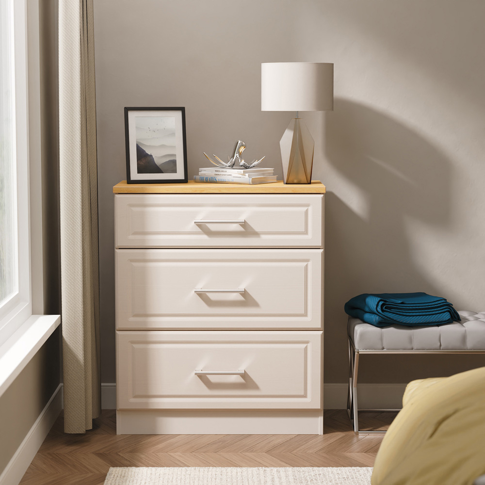 Crowndale Kent 3 Drawer Kashmir Ash and Modern Oak Deep Chest of Drawers Ready Assembled Image 7