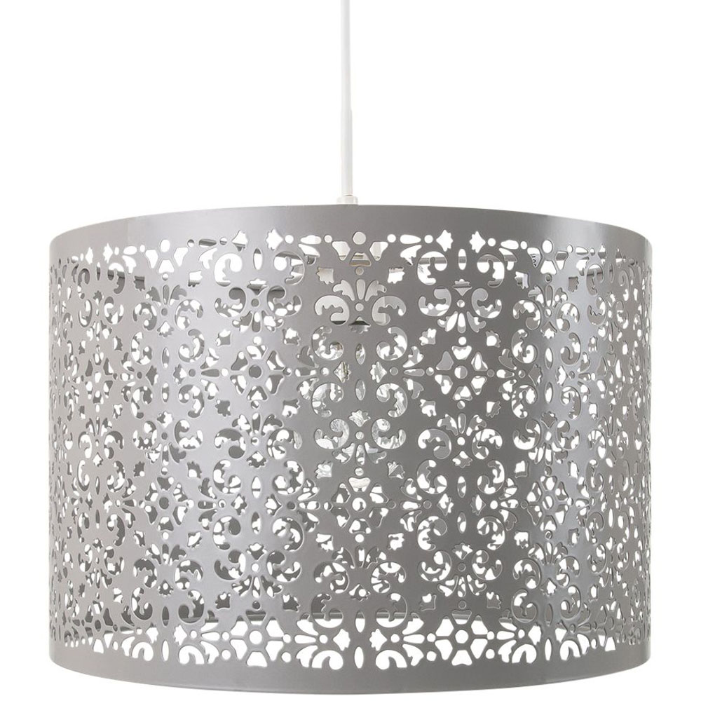 Happy Homewares Marrakech Designed Soft Grey Metal Floral Decoration Pendant Shade Image 1