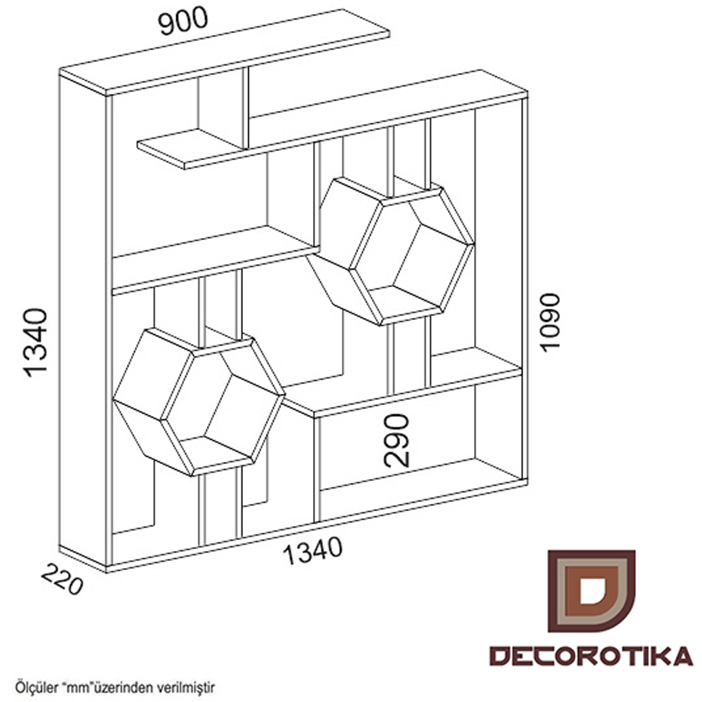 Decorotika Tamara Walnut Geometric Unique Bookshelf Image 7