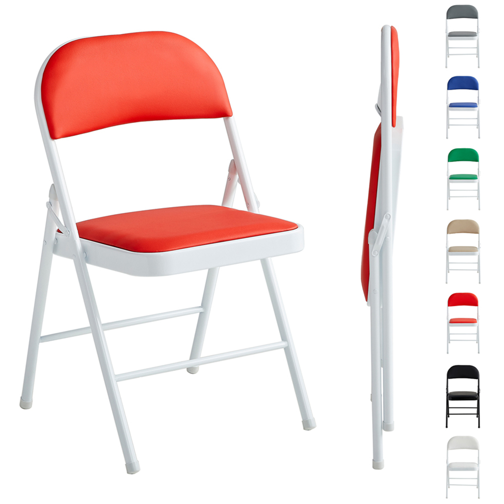 Red Padded Folding Metal Dining Chairs Image 2