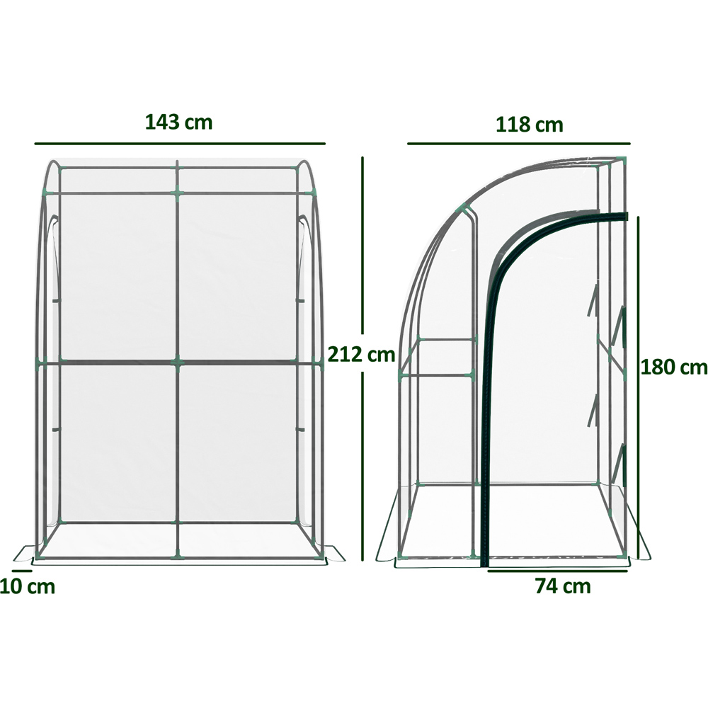Outsunny Clear PVC Cover 3.8 x 4.6ft Lean to Wall Greenhouse with Doors Image 9
