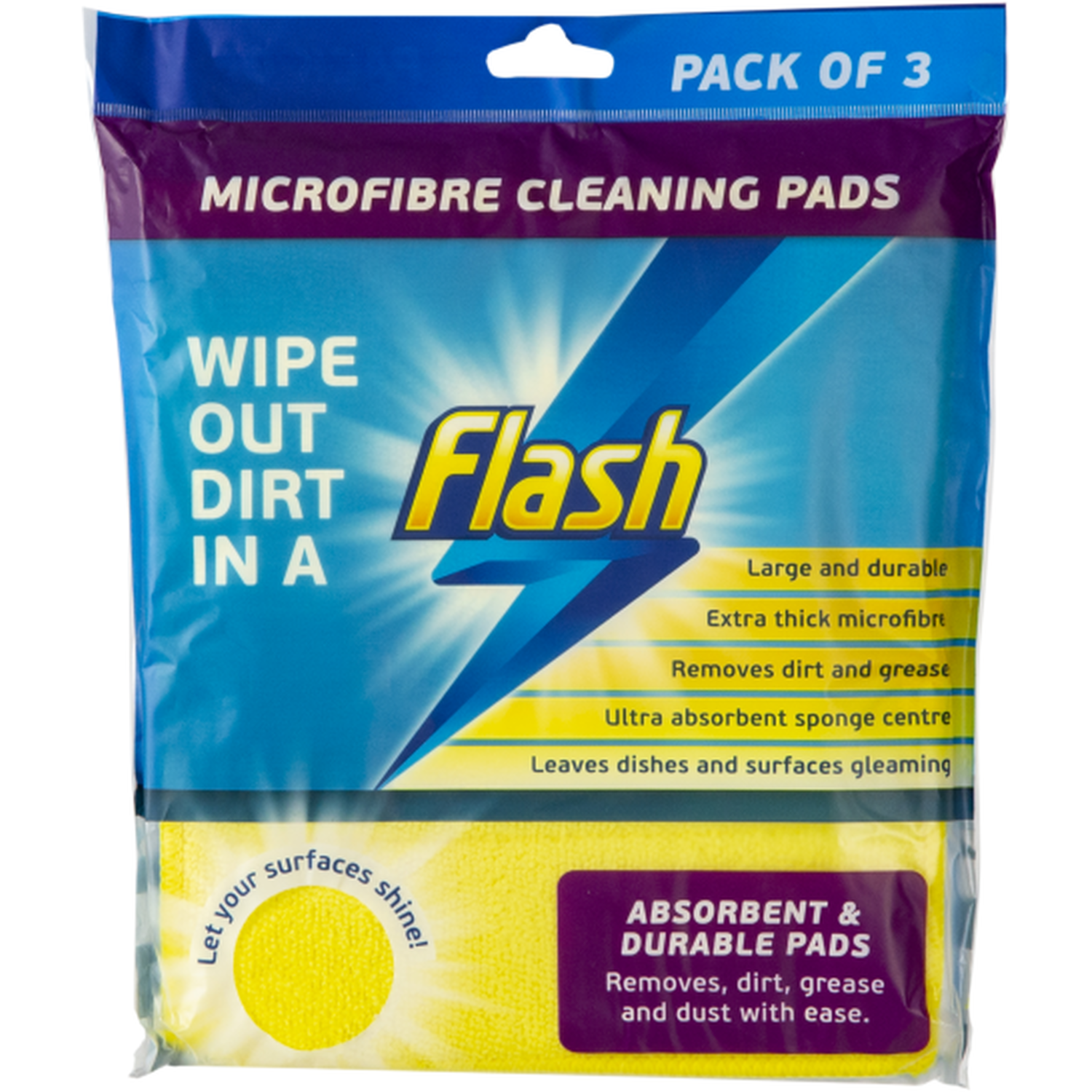 Pack of 3 Flash Microfibre Cleaning Pads - Yellow Image