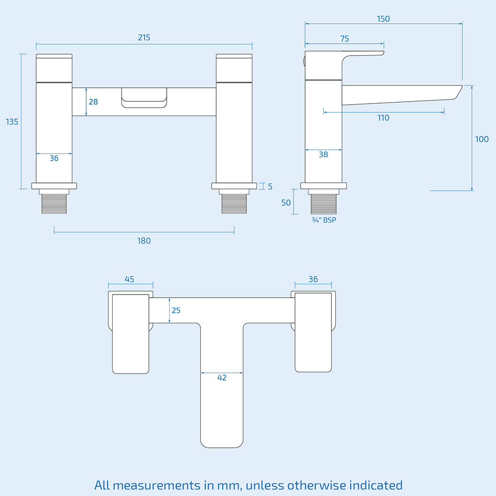 Nes Home Astra Modern Chrome Bath Filler Tap Image 3