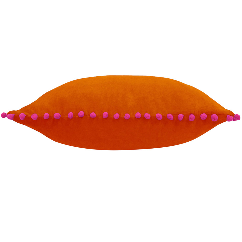 Paoletti Orange and Fuchsia Velvet Touch Pom Pom Cushion Image 2