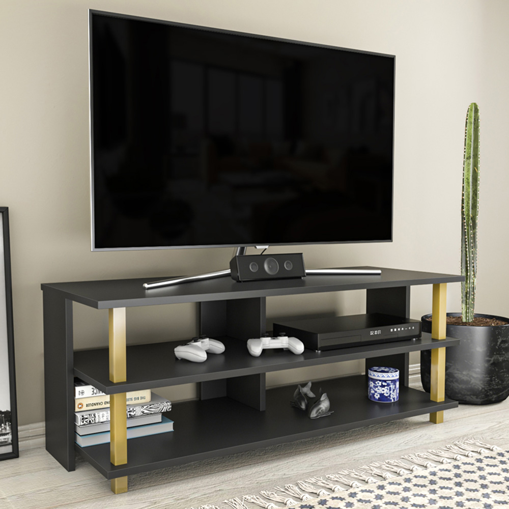 Decorotika Pueblo 4 Open Shelf Gold and Anthracite Wide TV Unit Image 6