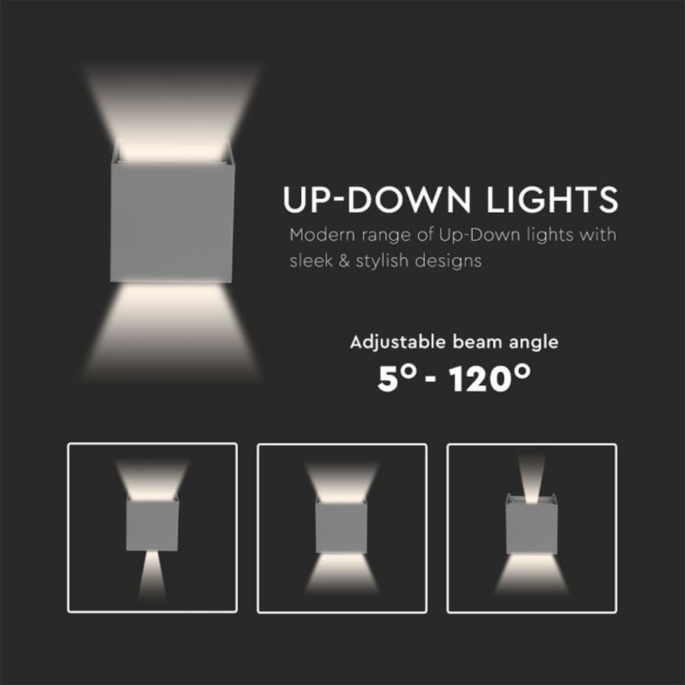V-TAC Grey Square Up and Down Warm White LED Outdoor Wall Light Image 8