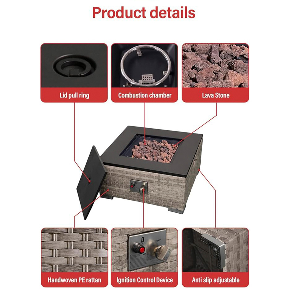 Oseasons Trinidad 6 Seater Dove Grey Rattan Modular Chaise Lounge Sofa Set with Firepit Image 5