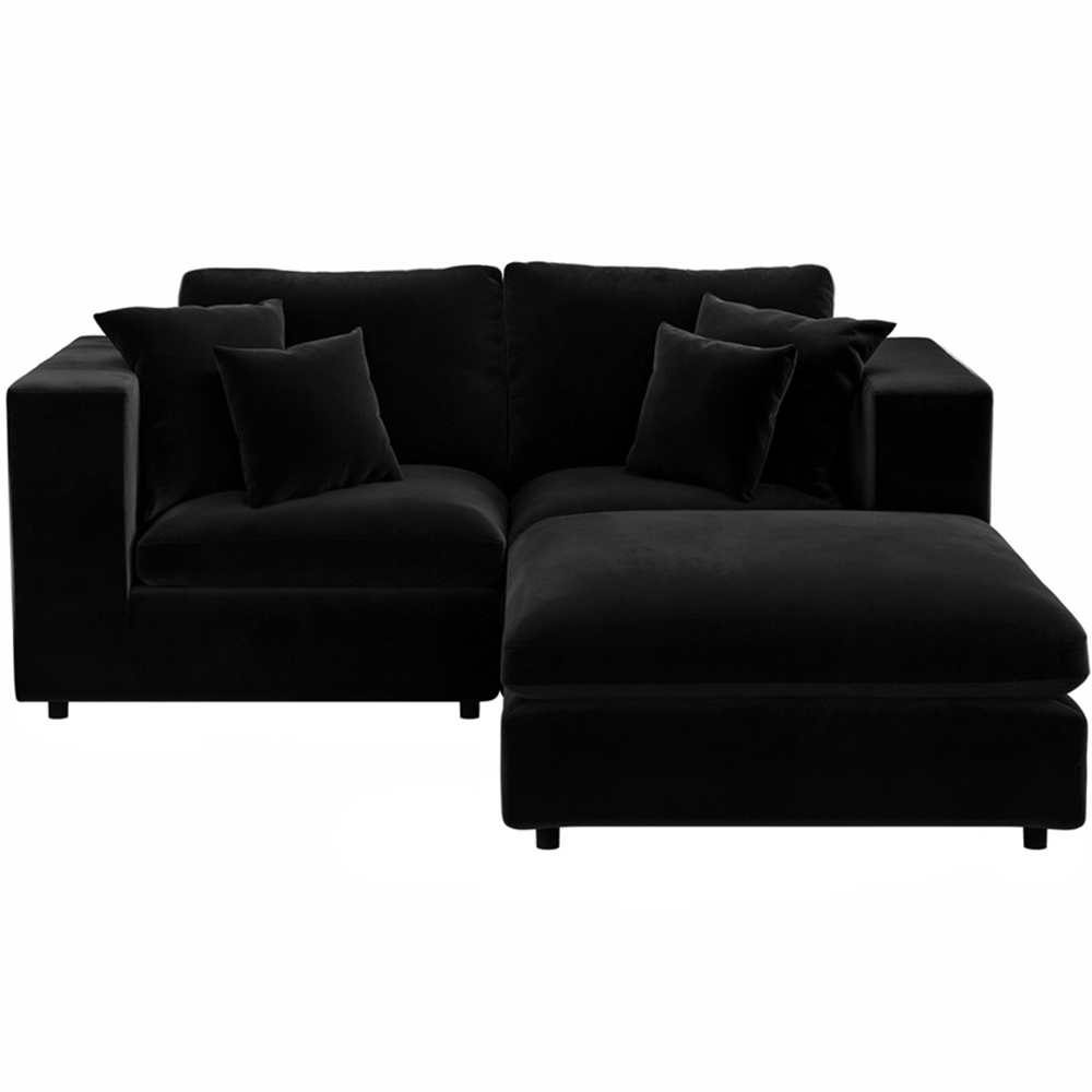Solace+Co Asher 3 Seater Black Velvet Sofa with Footstool Image 2