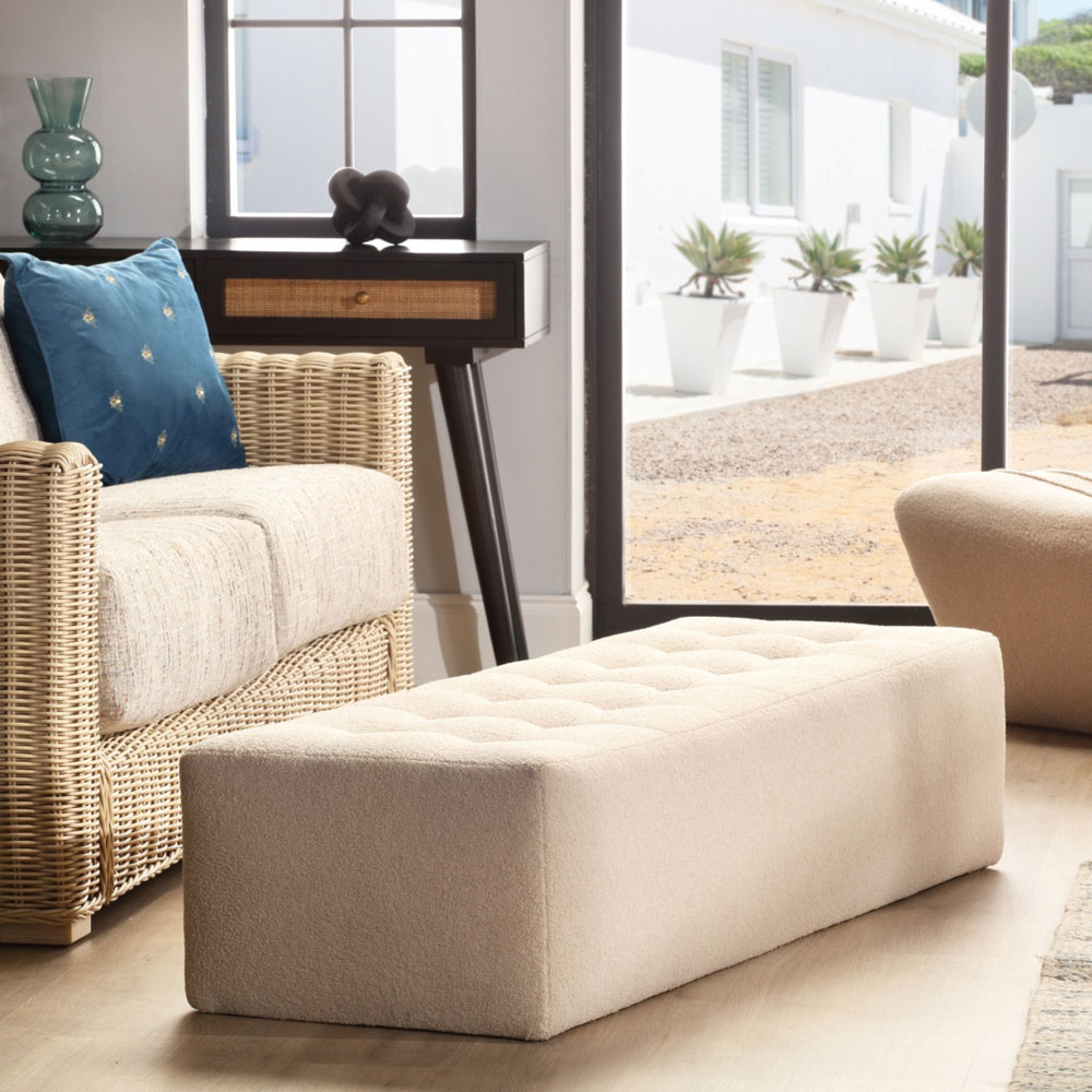 Desser Furniture Large Rectangular Latte Boucle Fabric Ottoman Image 7