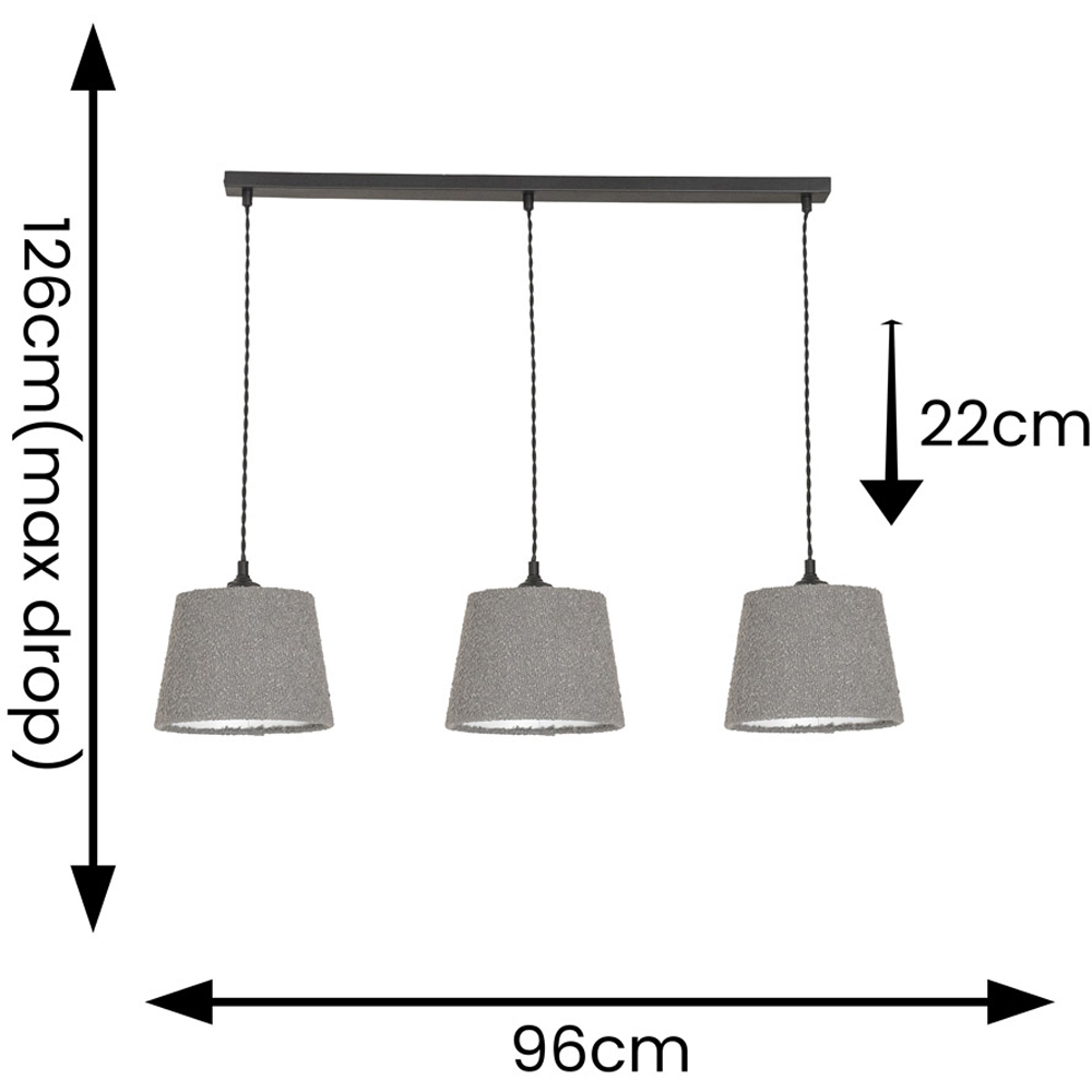 ValueLights Rory Tapered Grey Boucle Lamp Shade 3 Drop Ceiling Pendant Light with LED Bulbs Image 7