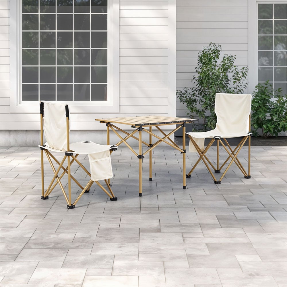 Living and Home 2 Seater Beige Portable Folding Camping Set Image 2