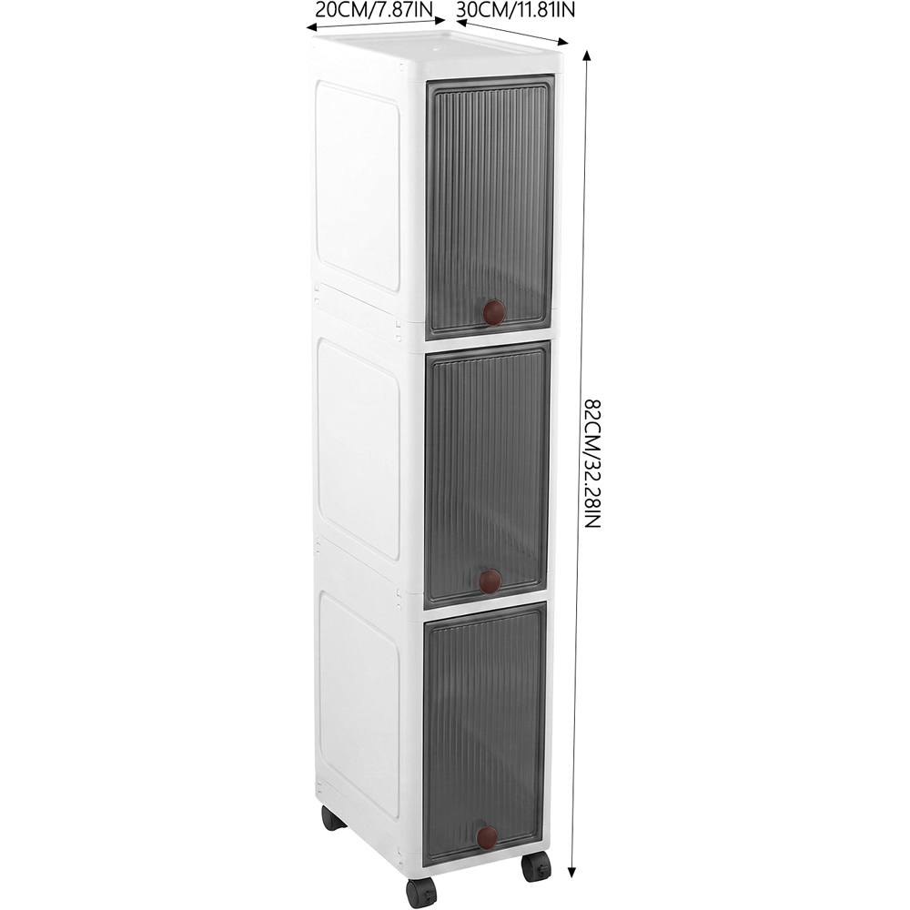 Living and Home 3-Tier Transparent Grey Slim Storage Cabinet with Wheels Image 8