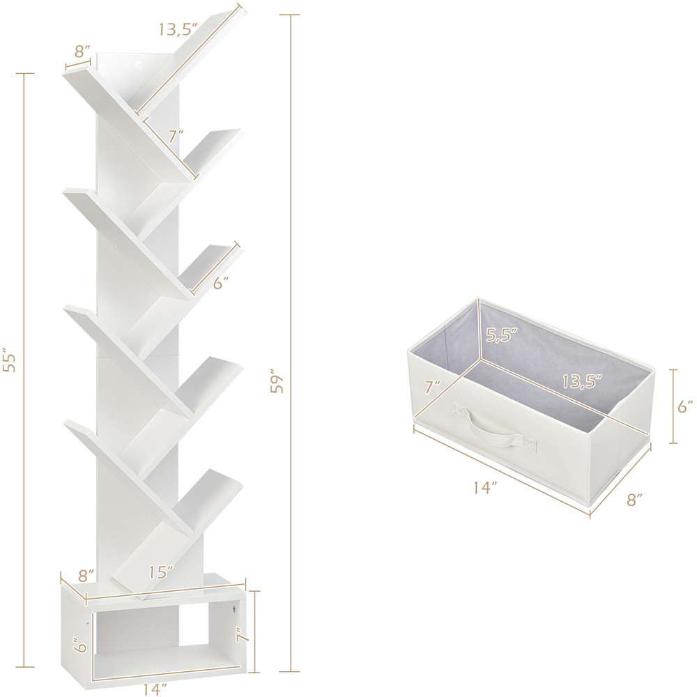 Costway Single Drawer 10 Shelf White Tree Bookshelf Image 8
