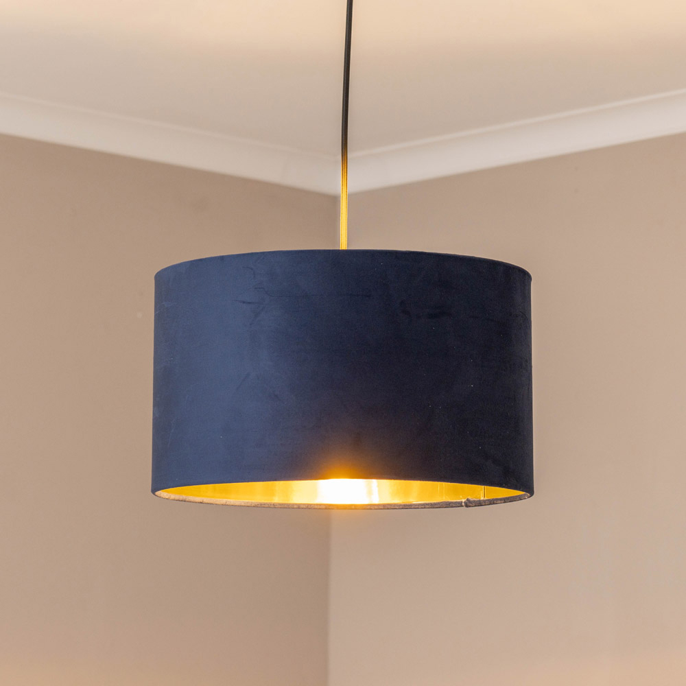ValueLights Reni Navy Velvet and Gold Inner Medium Pendant Shade Image 3