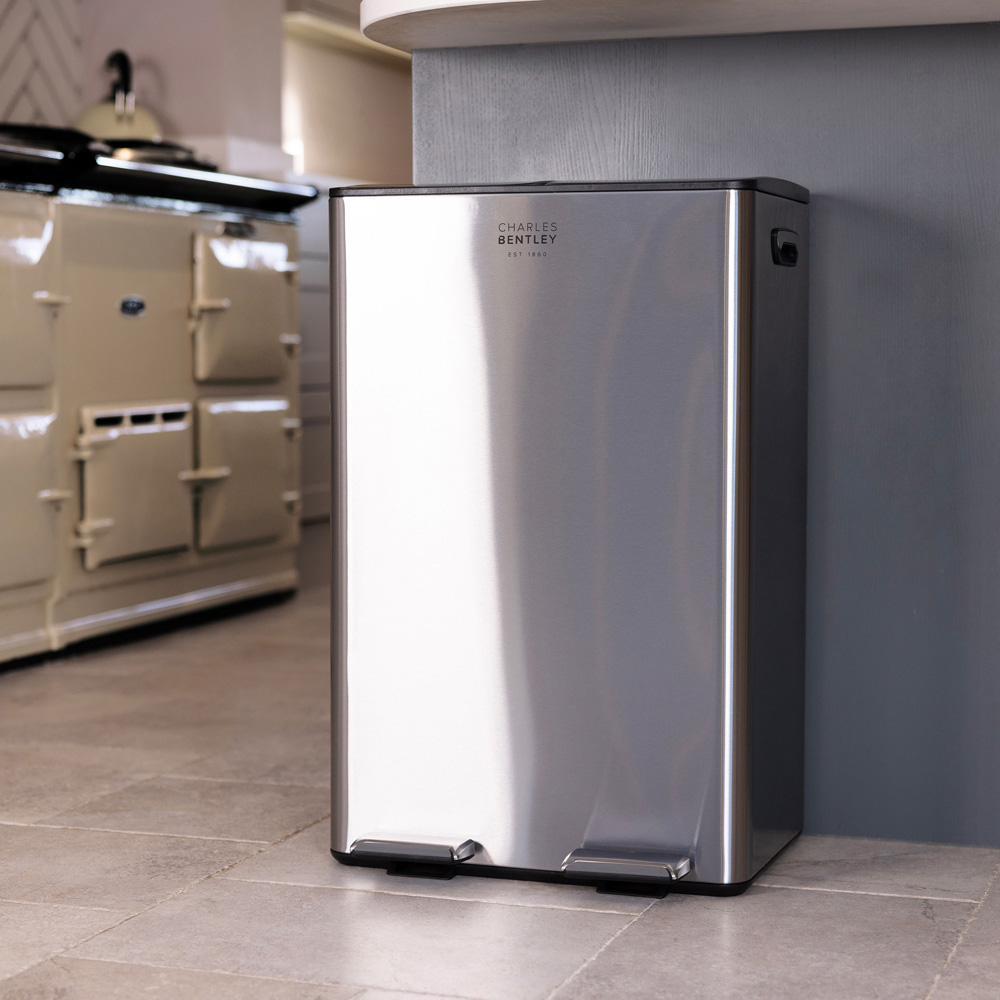 Charles Bentley 2 Compartment Stainless Steel Kitchen Pedal Bin 60L Image 2