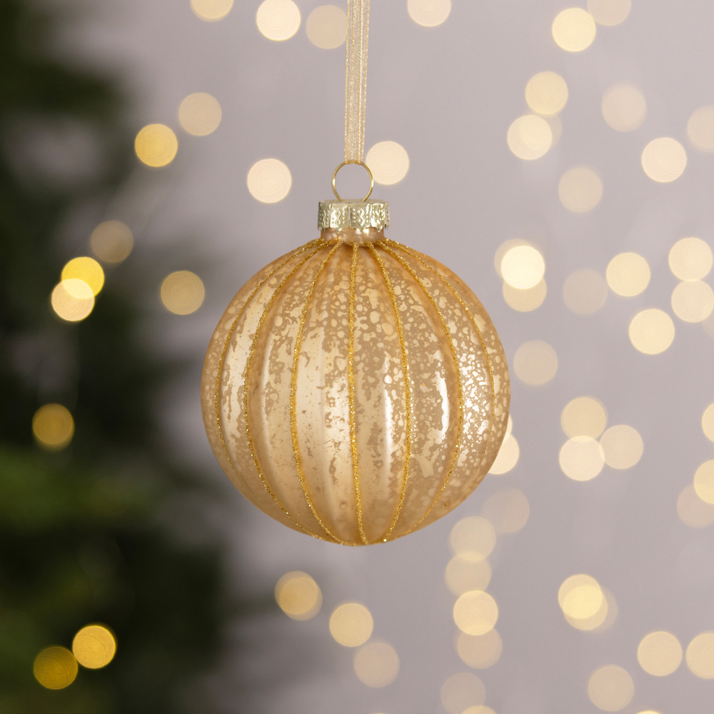 Charles Bentley Gold Coloured Glass Bauble Collection 12 Pack Image 6