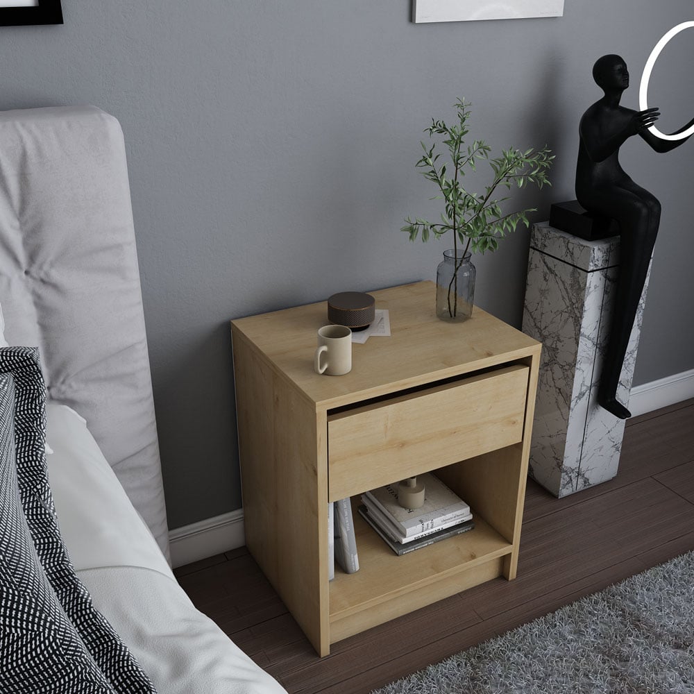 Decorotika Sheridan Single Drawer Sapphire Oak Floating Bedside Table Image 4