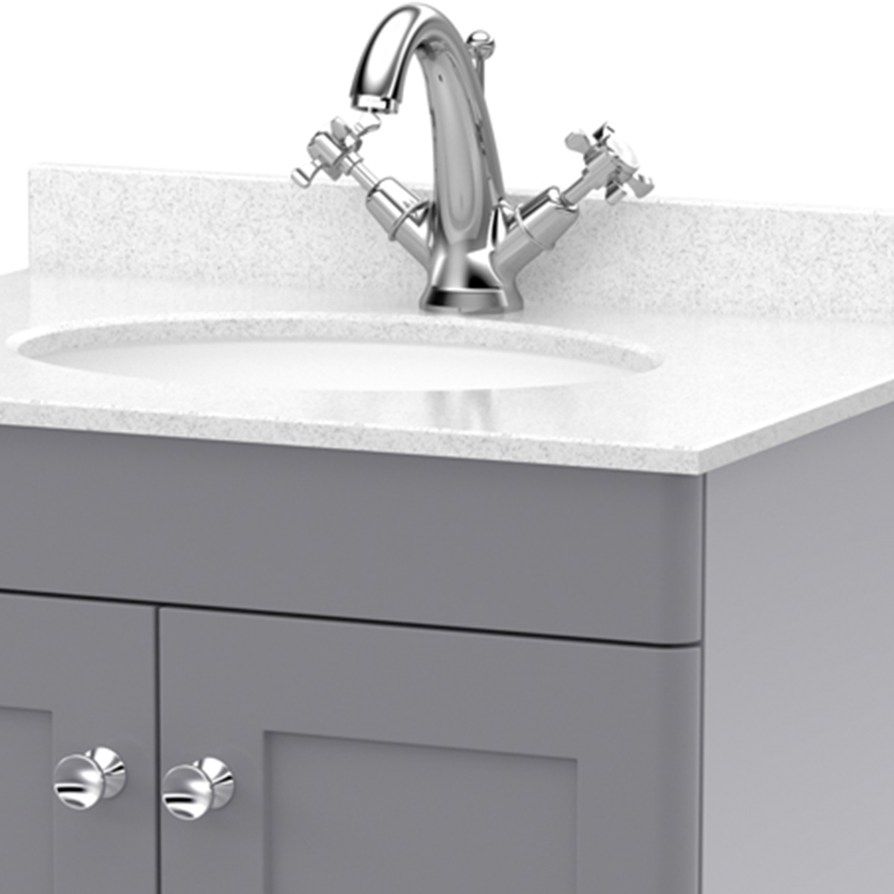 nuie Classique 2 Door Satin Grey Floor Standing Unit and 1 Tap Hole Marble Top Oval Basin 600mm Image 2