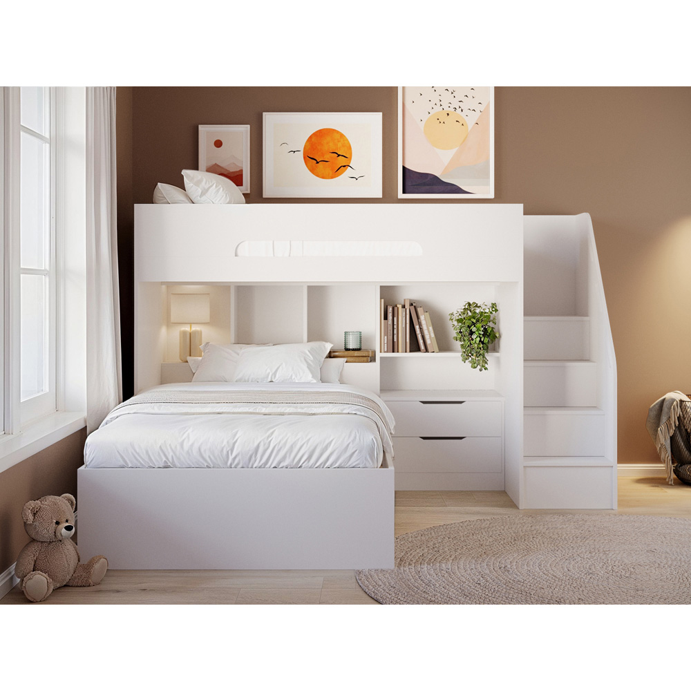 Flair Greyson White Staircase Triple Bunk Bed with Storage Image 4