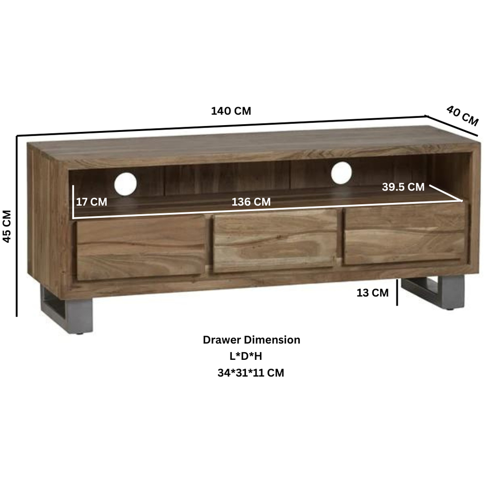 Brooklyn Barima 3 Drawer Single Shelf Wooden TV Unit Image 7