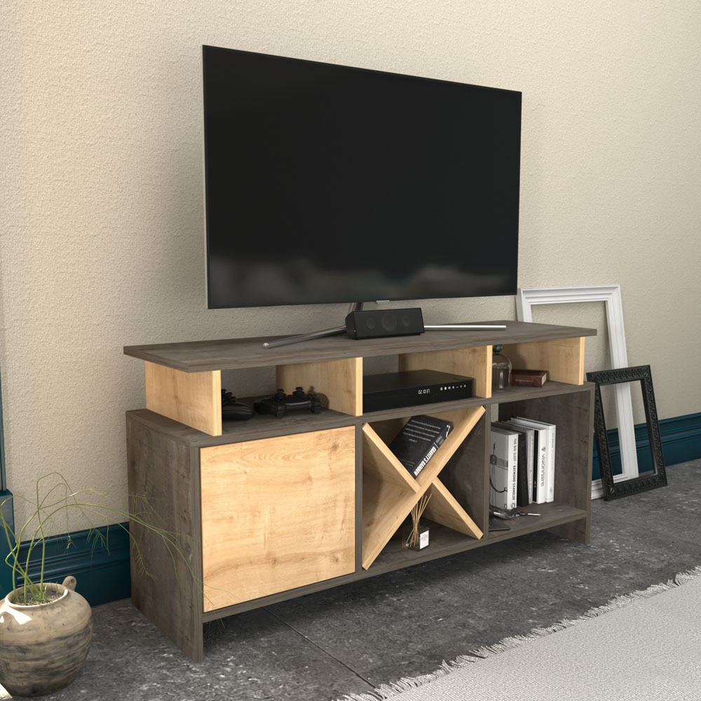 Decorotika Auburn Single Door 8 Shelf Wenge and Sapphire Oak TV Unit Image 5