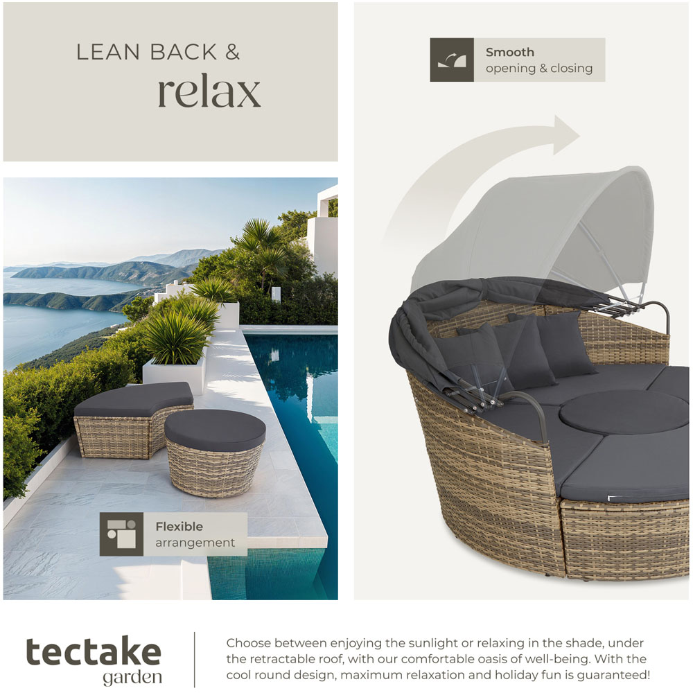 tectake Santorini Nature Sun Lounger with Shade Canopy Image 4