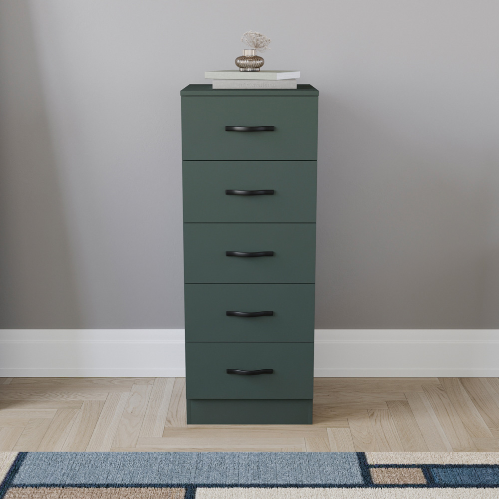 Vida Designs Riano 5 Drawer Jasper Green Narrow Chest of Drawers Image 5