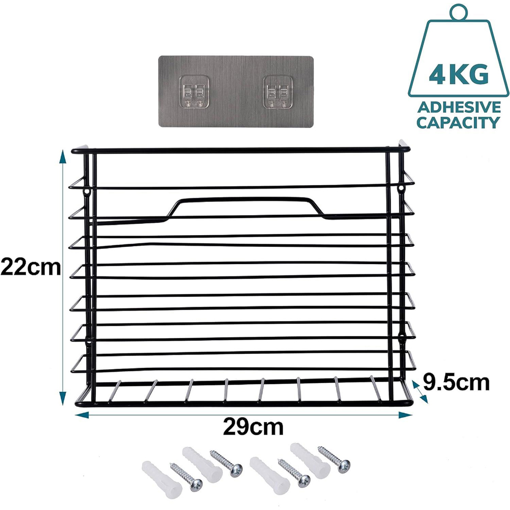 House of Home Black Wall Mounted Kitchen Storage Basket Image 3