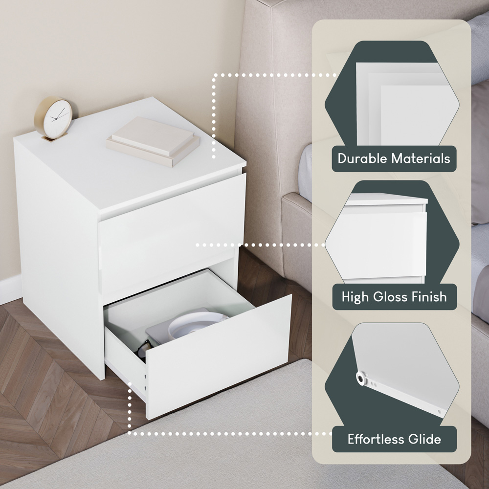 Vida Designs Glinton 2 Drawer White Bedside Table Image 7