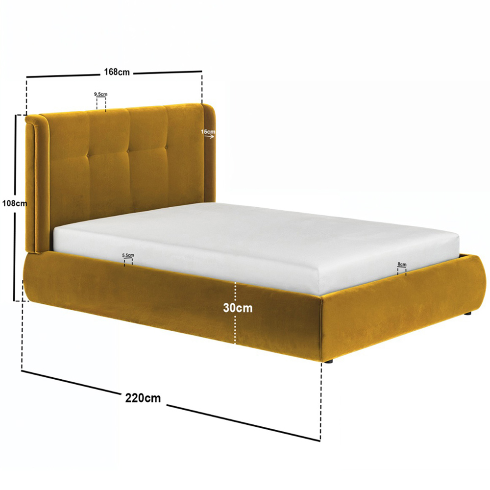 Solace+Co Monte King Size Gold Velvet Ottoman Bed with Winged Button Headboard Image 8