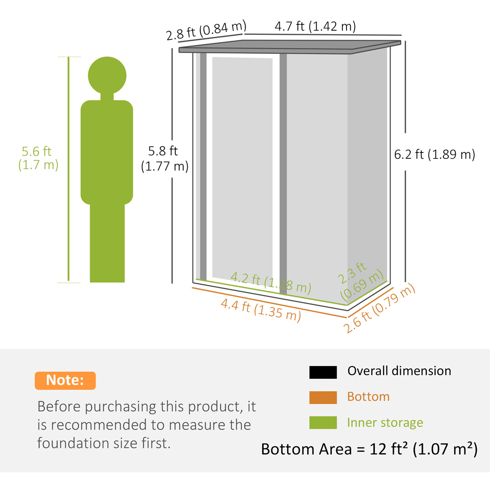 Outsunny 4.4 x 2.6ft Light Grey Metal Garden Storage Shed with Lockable Door Image 9