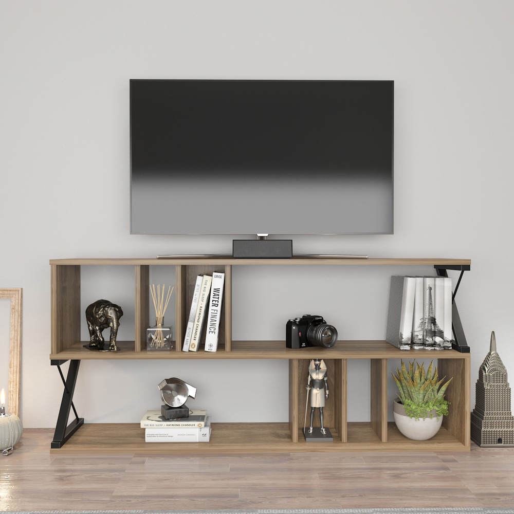 Decorotika Termas 8 Shelf Walnut and Black TV Unit Image 4