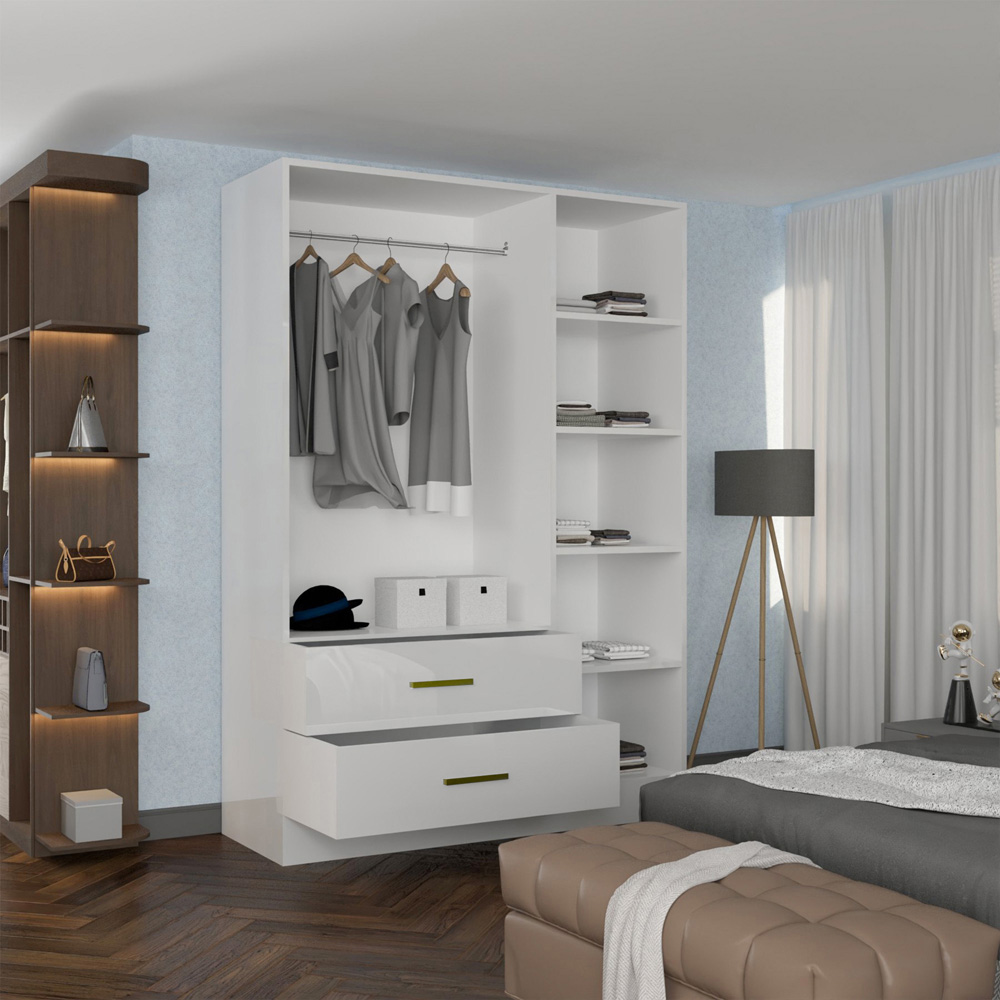 Sliding Wardrobes 4U XD2 3 Door 2 Drawer White High Gloss Gold Handle Mirror Wardrobe Image 4