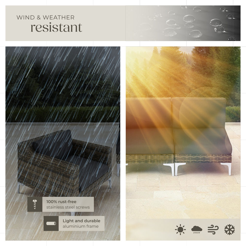 tectake Villanova 3 Seater Rattan Garden Sofa Set with Cushion Image 7