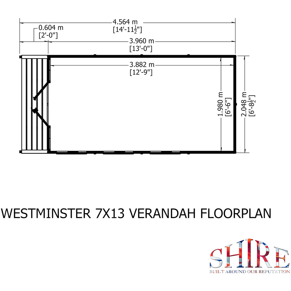 Shire Westminster 13 x 7ft Double Door Summerhouse with Veranda Image 7